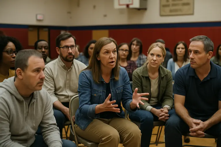 Families and educators sit together during a school community discussion