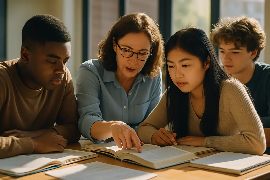 District leaders review federal education equity documents at a school board table
