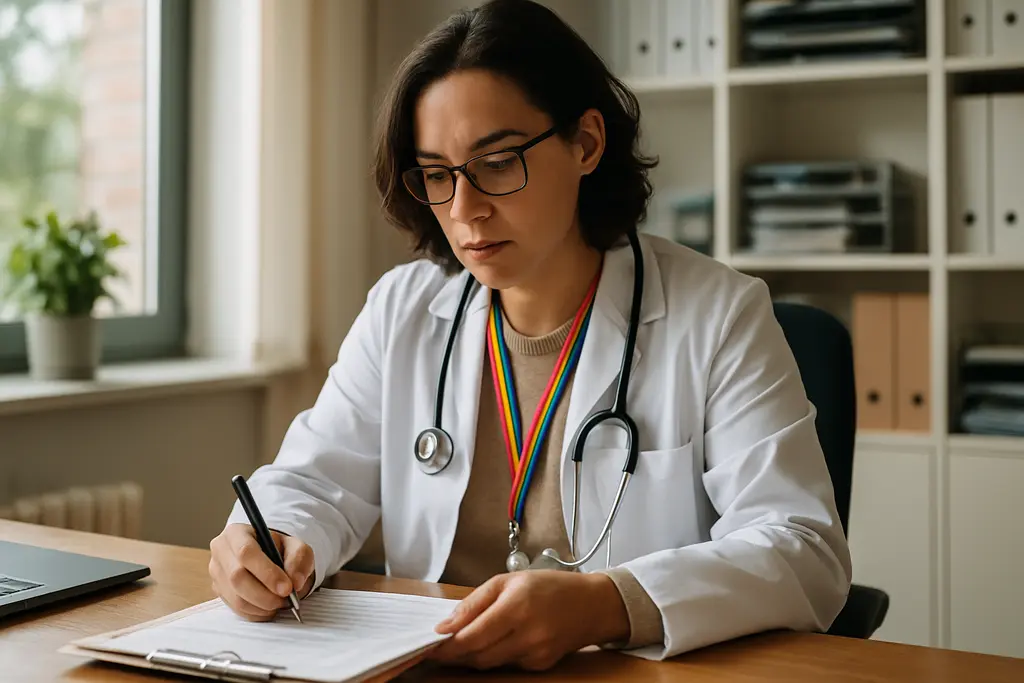 Gender-Affirming Care Funding paperwork reviewed beside a family health coverage folder
