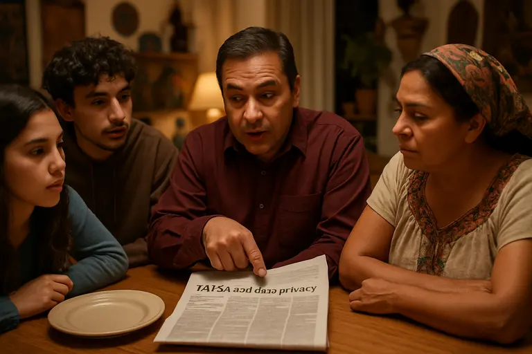 A family and counselor discussing college aid forms at a community center