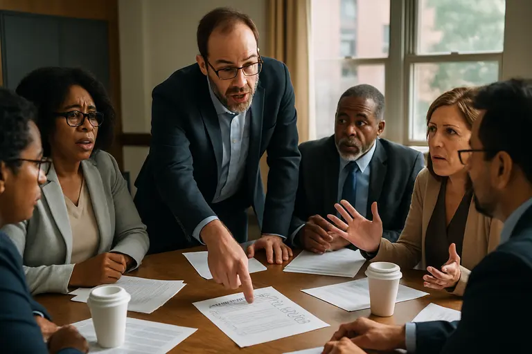 School administrators discussing student conduct procedures in an office