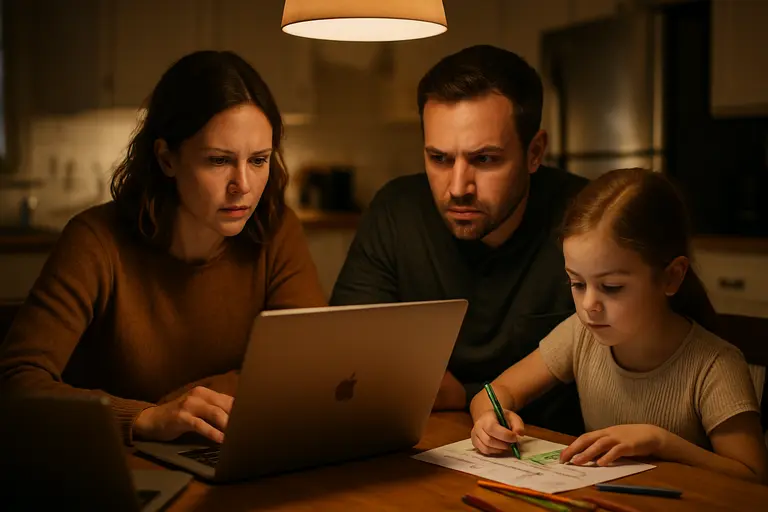 Parent and program staff member reviewing records at a small meeting table