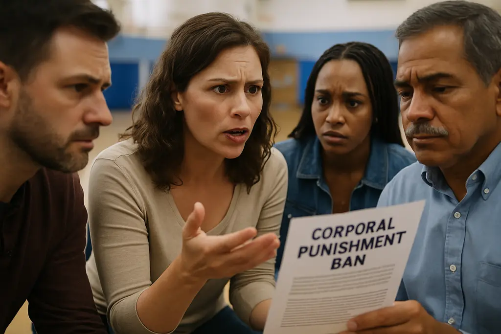 Students and families discuss the Corporal Punishment Ban at a school policy meeting